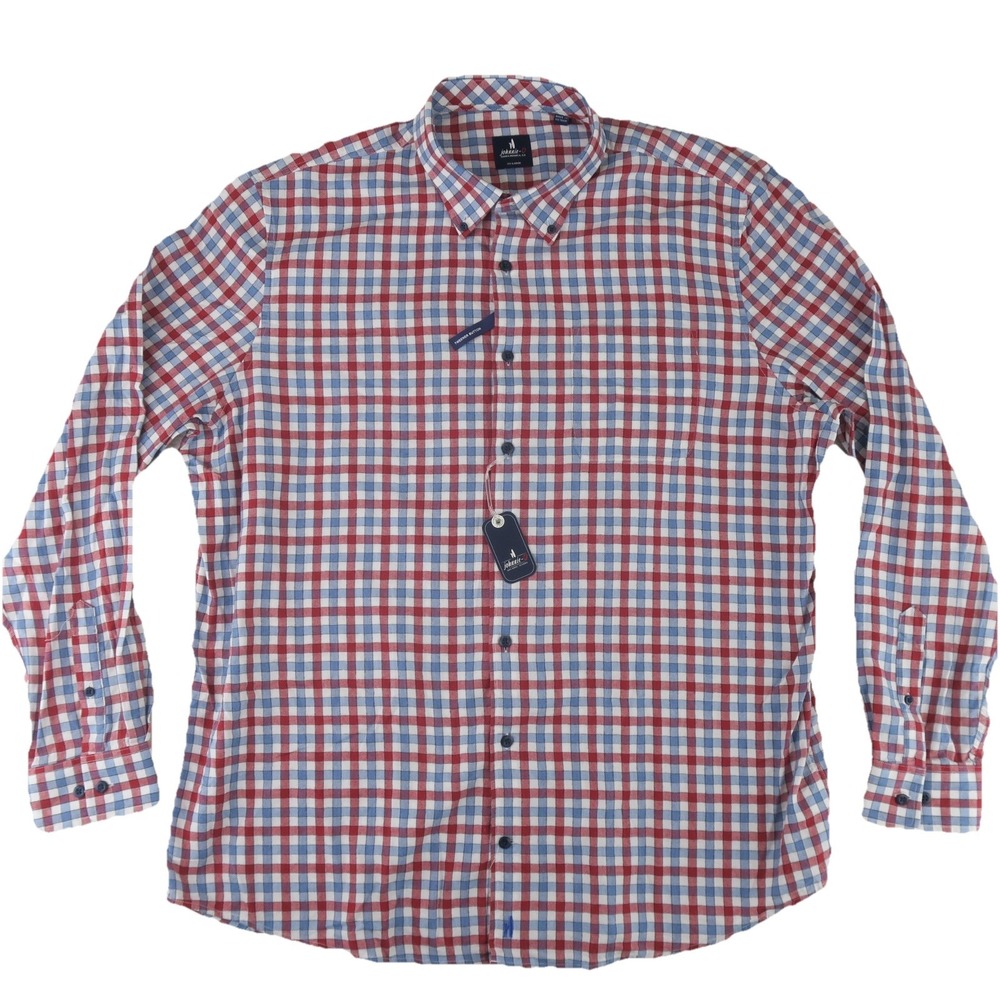 Johnnie-O Button Up Flannel Shirt Mens XXL Blue Red Long Sleeve